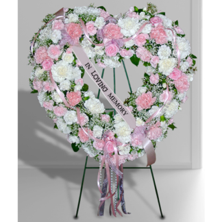 White and Pink Heart Standing Spray